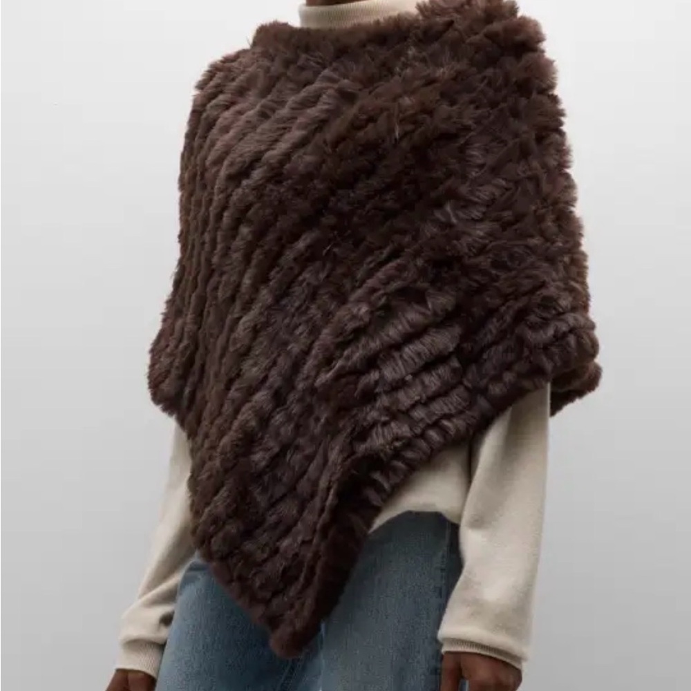 Brown Real Fur Poncho